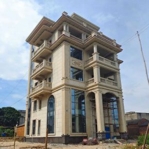 巴中 黄金麻花岗岩石材别墅外墙干挂搭配（雕花栏杆花瓶柱门楼罗马柱）