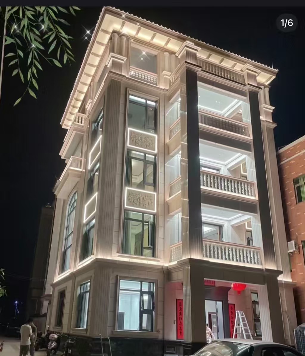 巴中 芝麻白花岗岩别墅外墙夜间效果