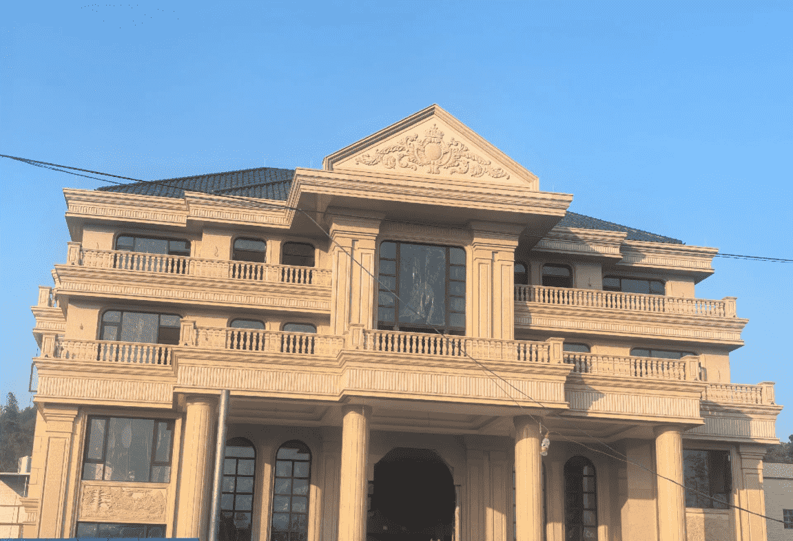 巴中黄金麻别墅外墙干挂石材效果示例