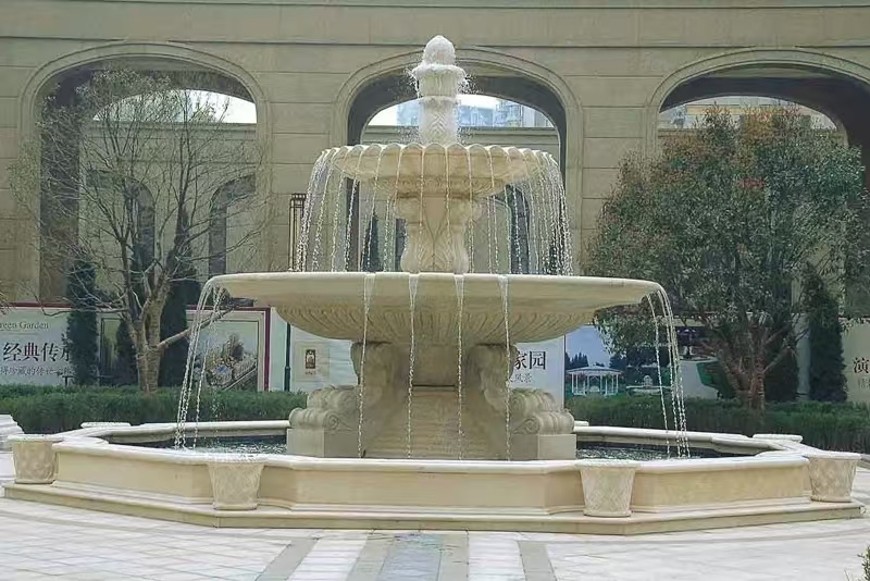 巴中 黄金麻花岗岩异型加工——户外庭院石雕流水喷泉